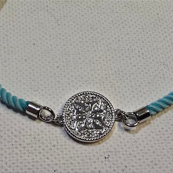 Rustic Cuff Aqua Cord Bracelet w/ Silver RC Logo Medallion Charm - RARE! - Picture 4 of 4